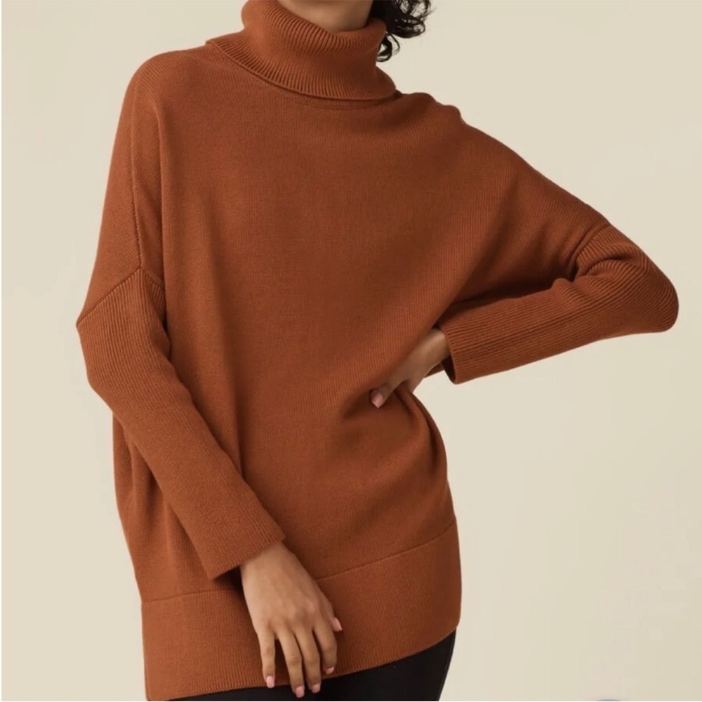 Vetta Convertible Knit Turtleneck Cardigan Sweater Burnt Orange Organic Cotton